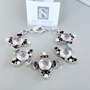 Nicky Butler 925 Sterling Silver Rose Quartz Garnet Amethyst NB Toggle Bracelet
